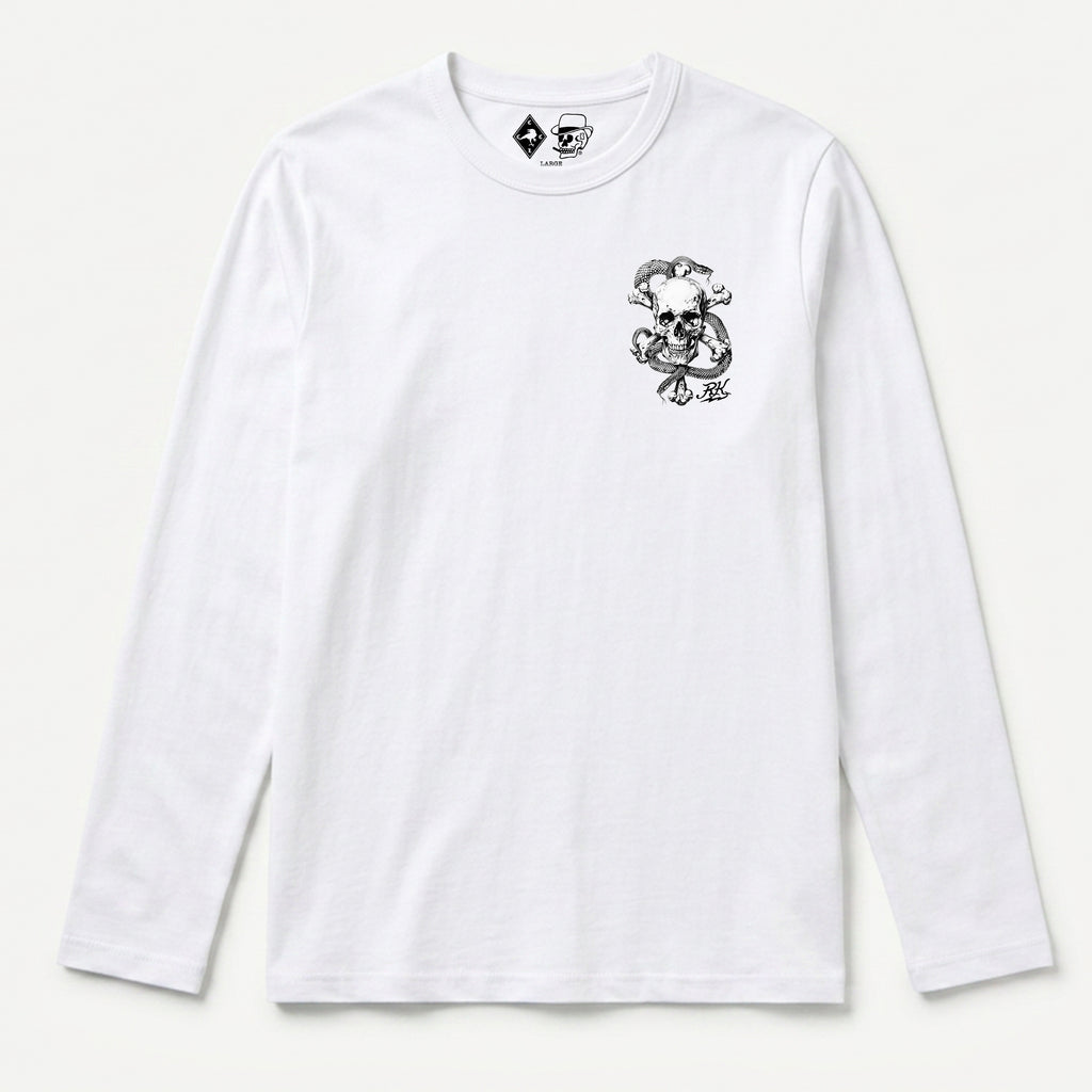 RUM KNUCKLES CROSS BONES Long Sleeve Tee - White - front