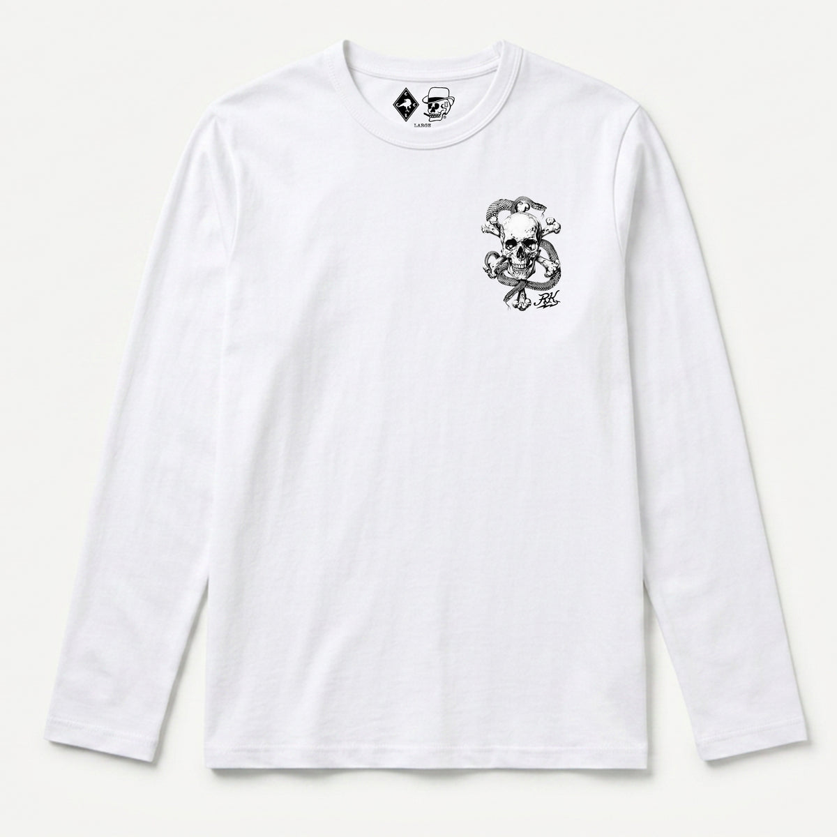 RUM KNUCKLES CROSS BONES Long Sleeve Tee - White - front
