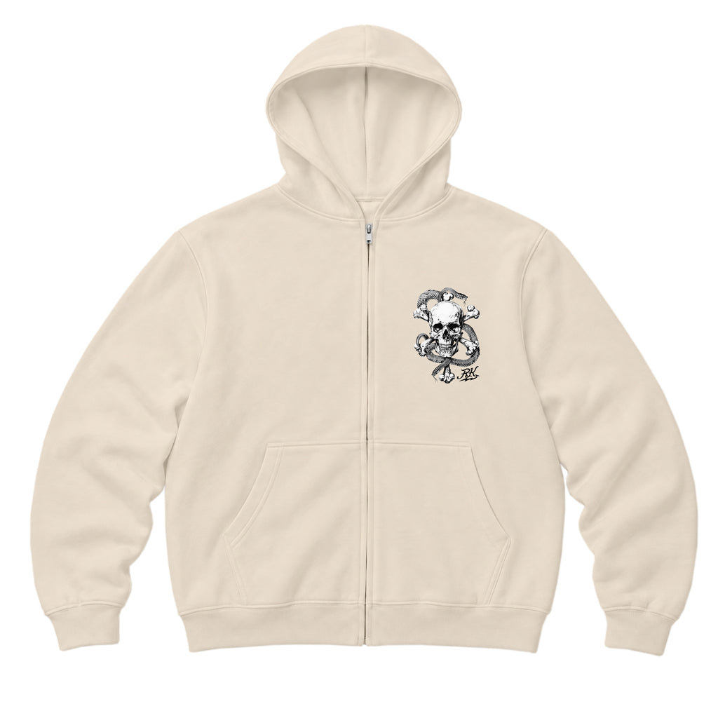 RUM KNUCKLES CROSS BONES Zip Hoodie - Ecru - front