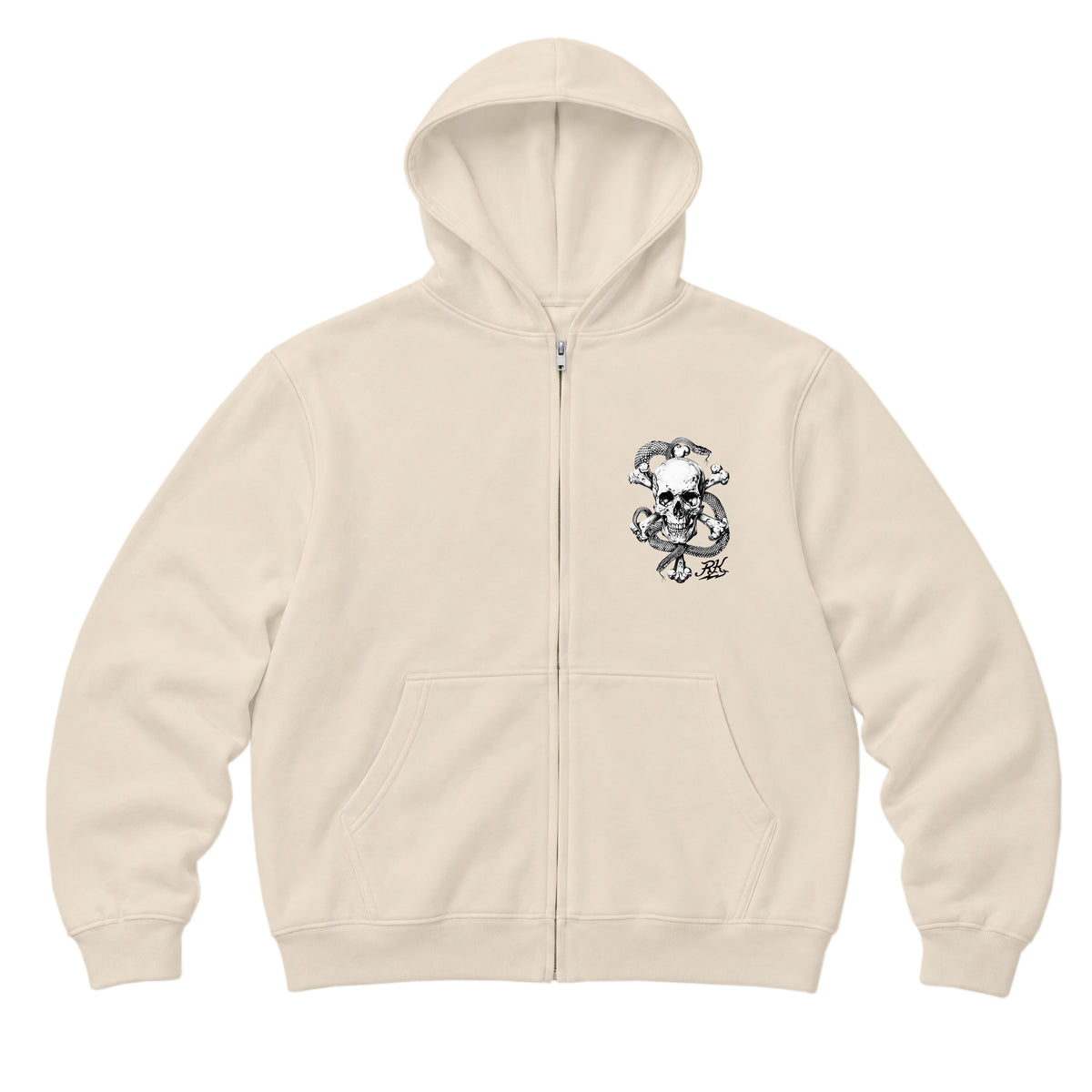 RUM KNUCKLES CROSS BONES Zip Hoodie - Ecru - front