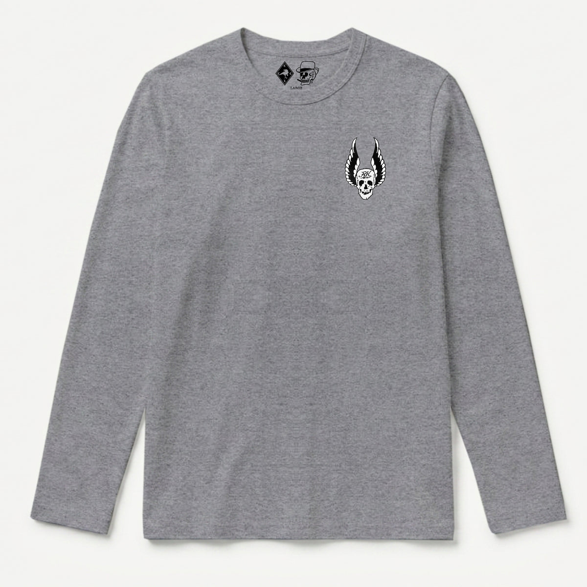 RUM KNUCKLES WINGS Long Sleeve Tee - Heather Grey - front