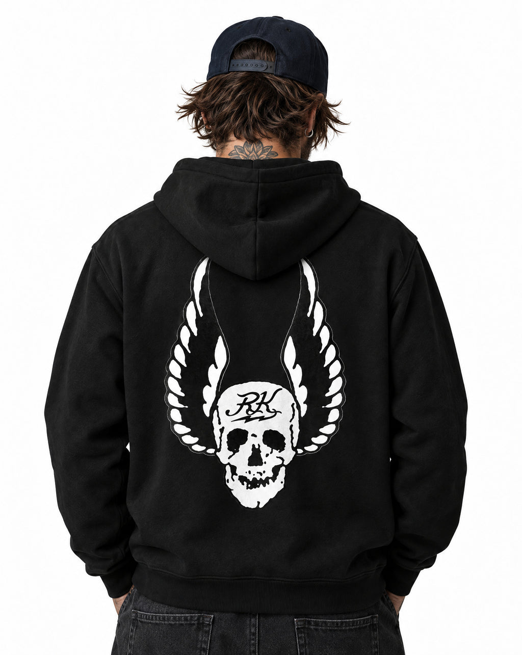 RUM KNUCKLES WINGS Zip Hoodie - Black - model back