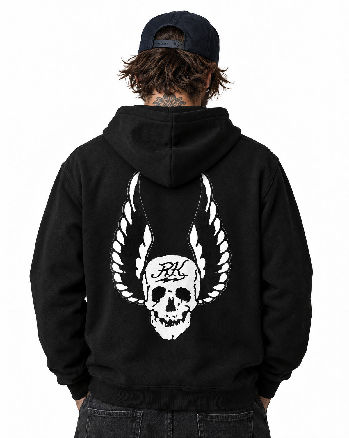 RUM KNUCKLES WINGS Zip Hoodie - Black - model back