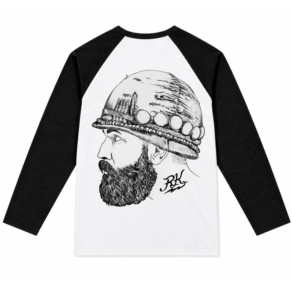RUM KNUCKLES SOLDIER Baseball Tee - White/Black - back