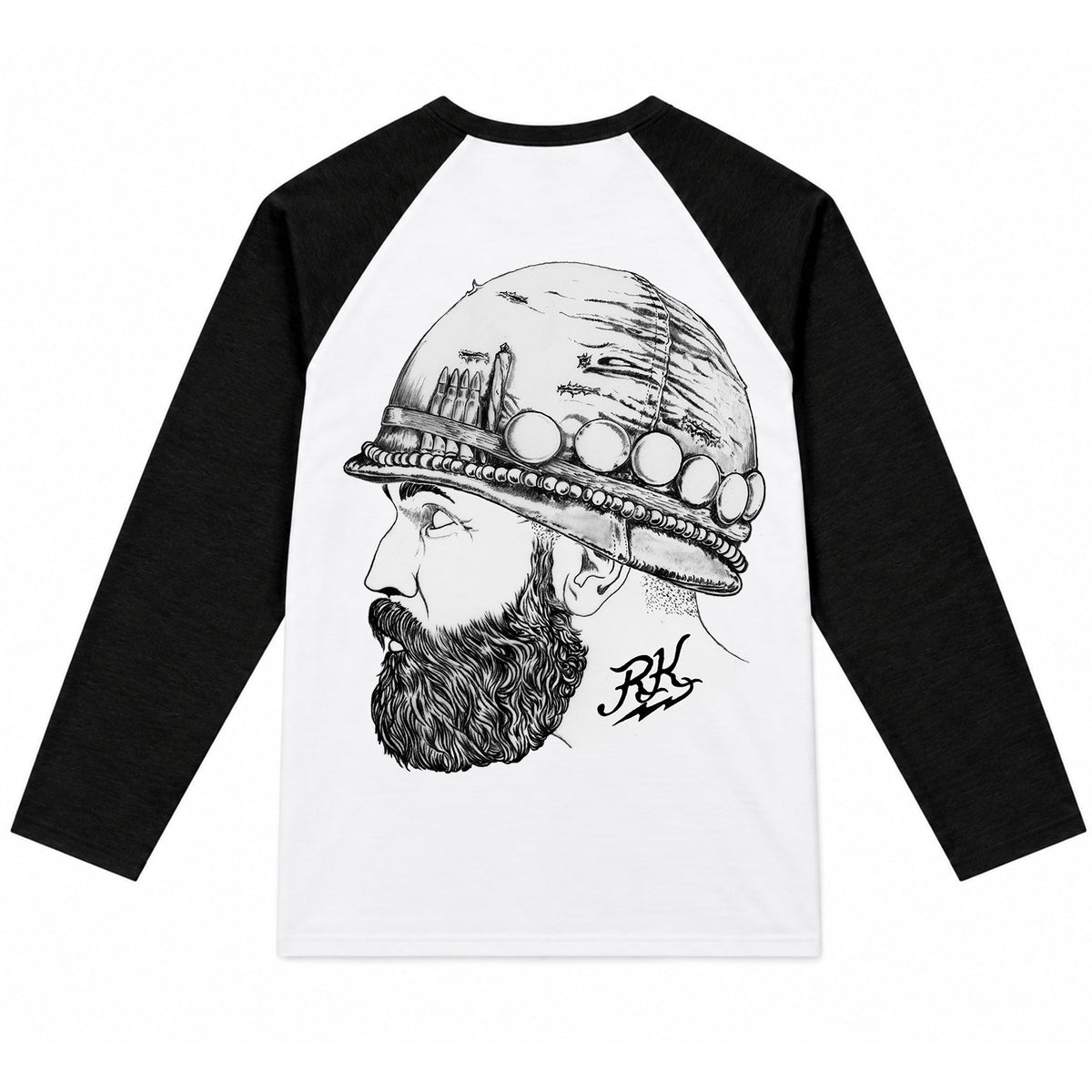 RUM KNUCKLES SOLDIER Baseball Tee - White/Black - back