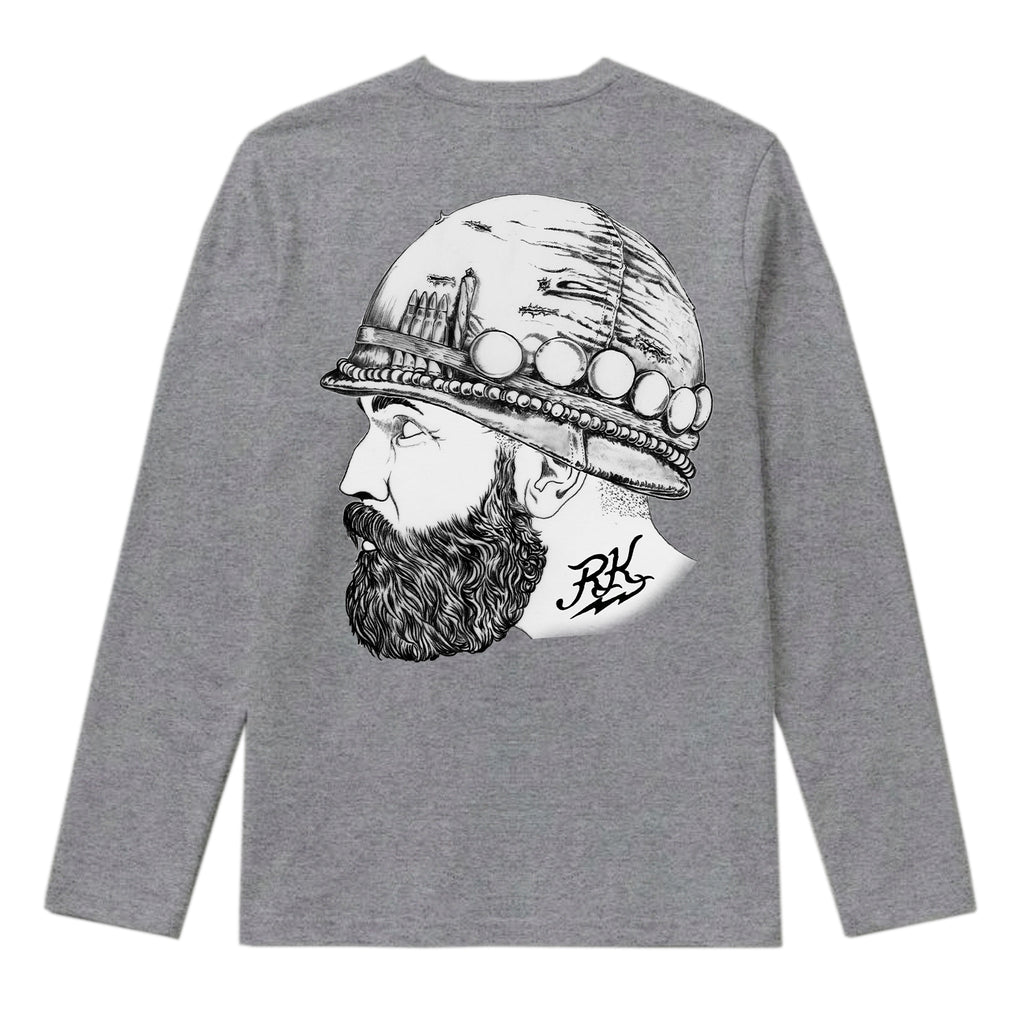 RUM KNUCKLES SOLDIER Long Sleeve Tee - Heather Grey - back