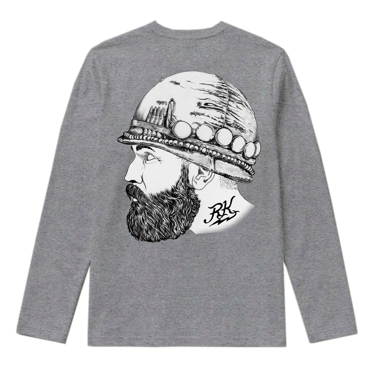 RUM KNUCKLES SOLDIER Long Sleeve Tee - Heather Grey - back