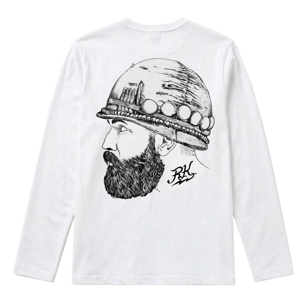 RUM KNUCKLES SOLDIER Long Sleeve Tee - White - back