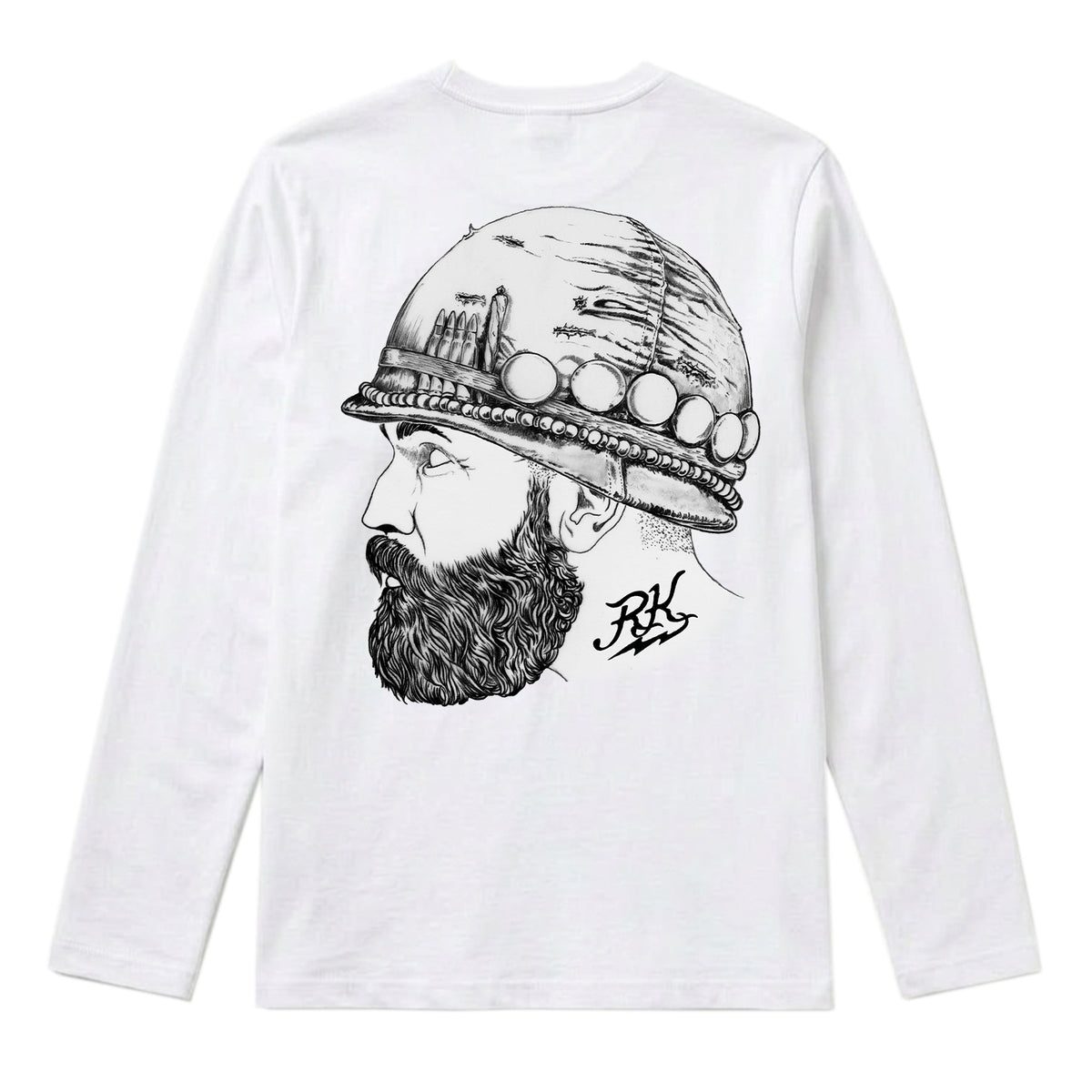 RUM KNUCKLES SOLDIER Long Sleeve Tee - White - back