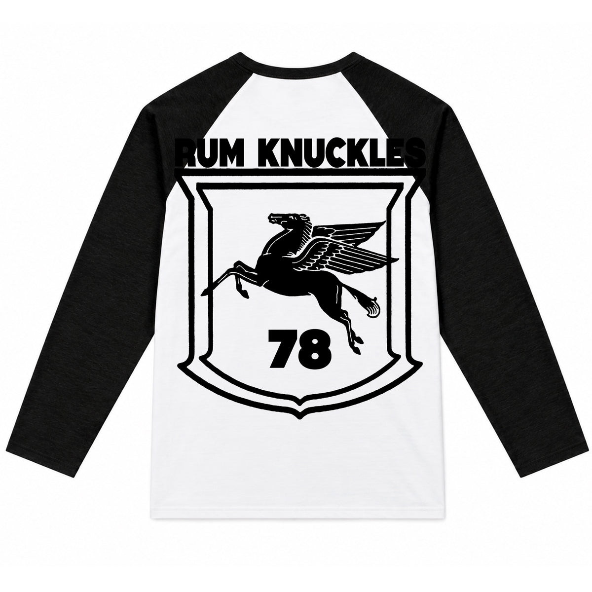 RUM KNUCKLES FLYING HORSE Baseball Tee - White/Black - back
