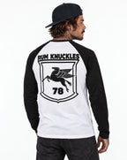 RUM KNUCKLES FLYING HORSE Baseball Tee - White/Black - model back