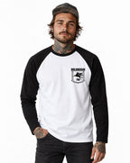 RUM KNUCKLES FLYING HORSE Baseball Tee - White/Black - model front