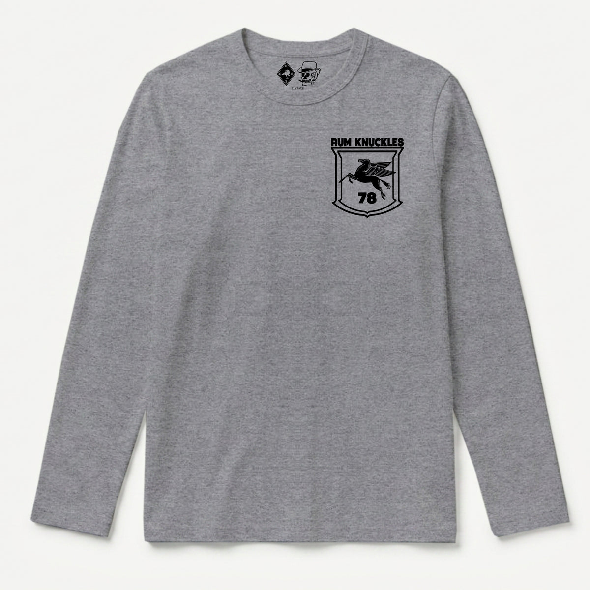 RUM KNUCKLES FLYING HORSE Long Sleeve Tee - Heather Grey - front