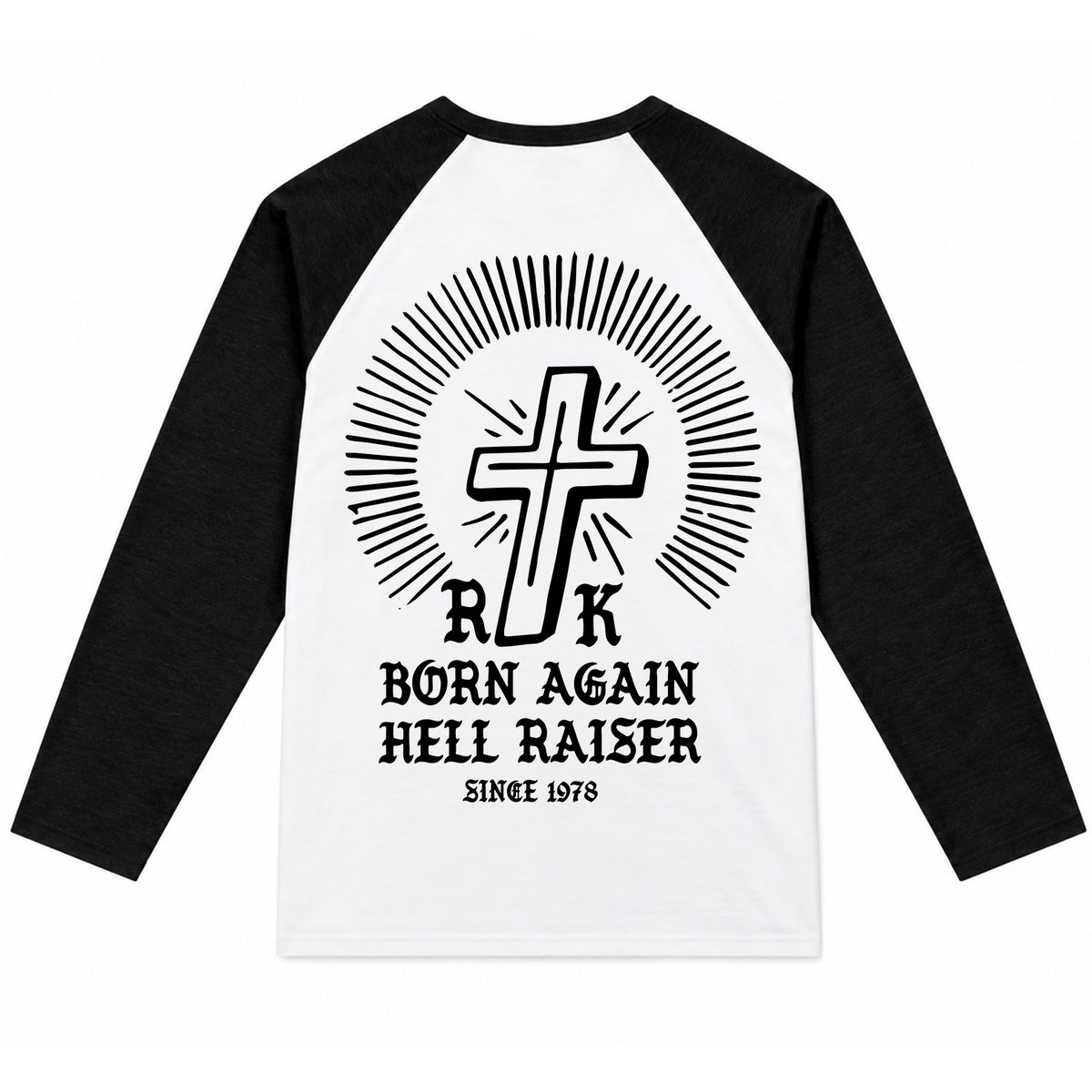 RUM KNUCKLES BORN AGAIN Baseball Tee - White/Black - back