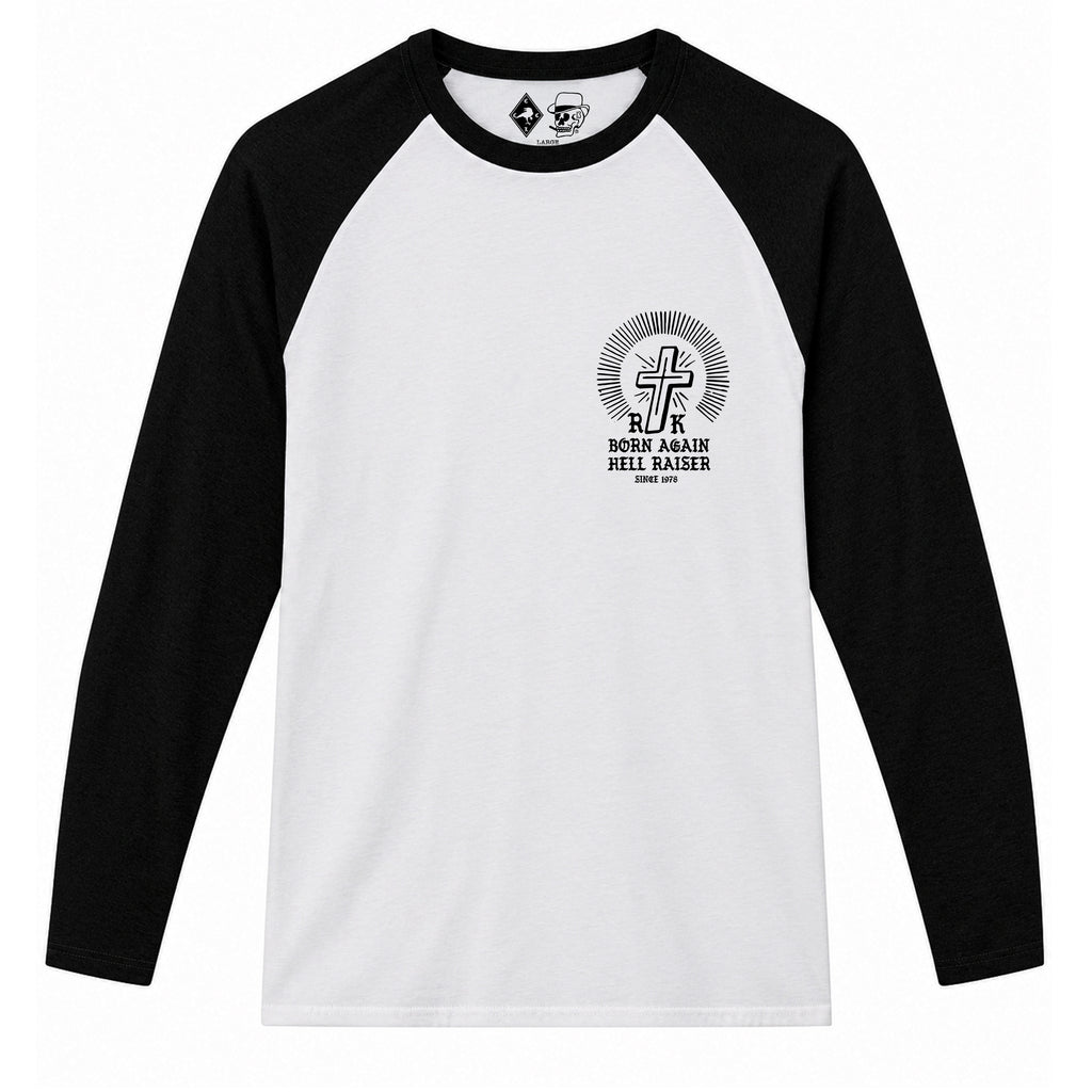 RUM KNUCKLES BORN AGAIN Baseball Tee - White/Black - front