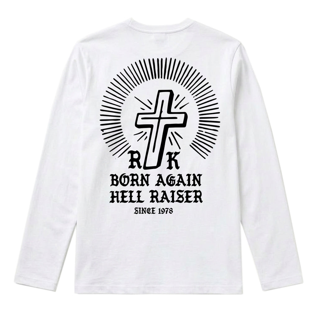 RUM KNUCKLES BORN AGAIN Long Sleeve Tee - White - back
