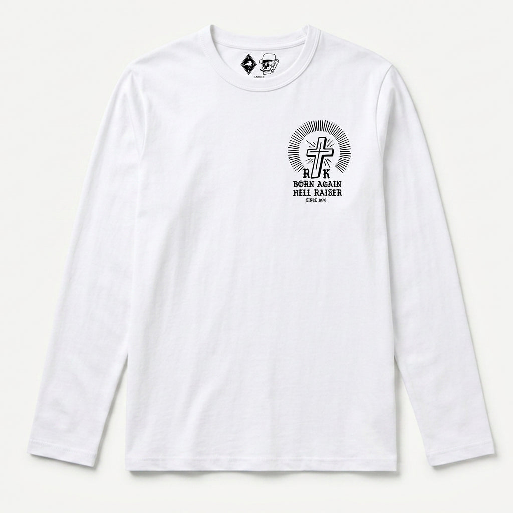 RUM KNUCKLES BORN AGAIN Long Sleeve Tee - White - front