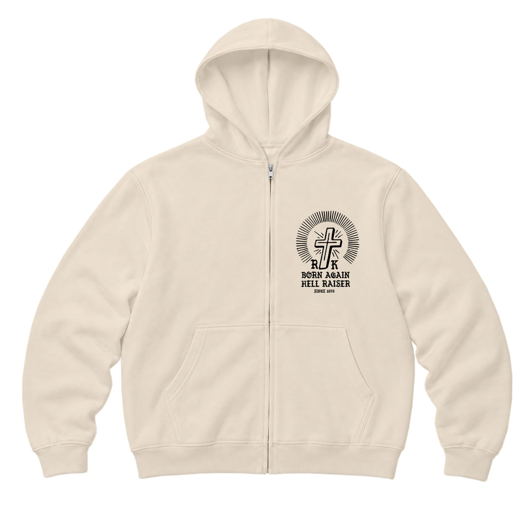 RUM KNUCKLES BORN AGAIN Zip Hoodie - Ecru - front