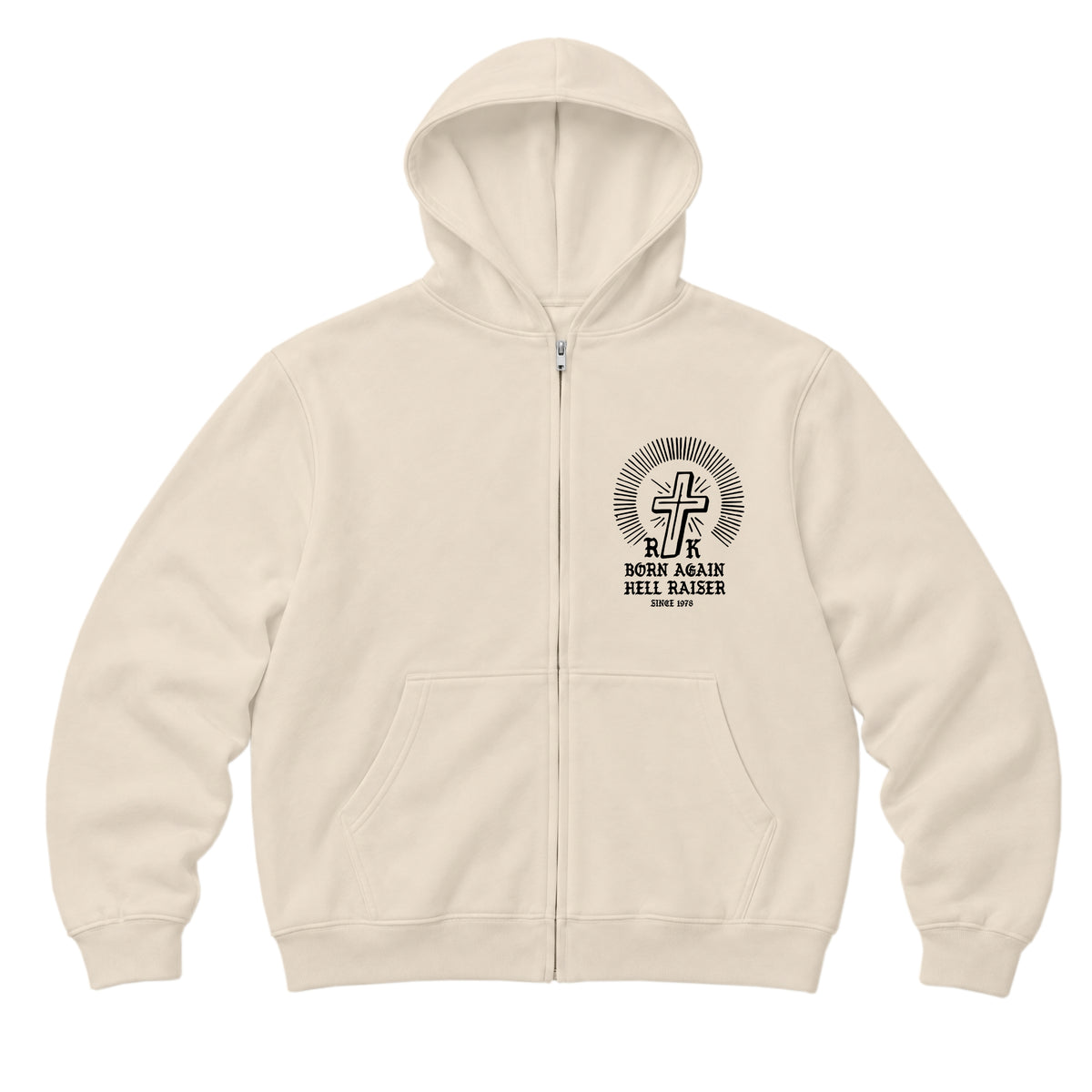 RUM KNUCKLES BORN AGAIN Zip Hoodie - Ecru - front