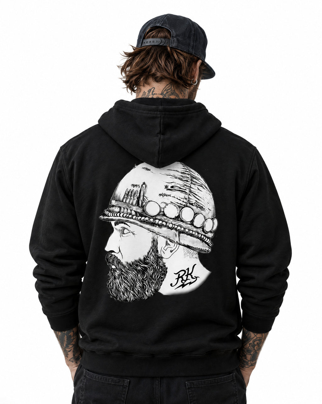 RUM KNUCKLES SOLDIER Zip Hoodie - Black - model back