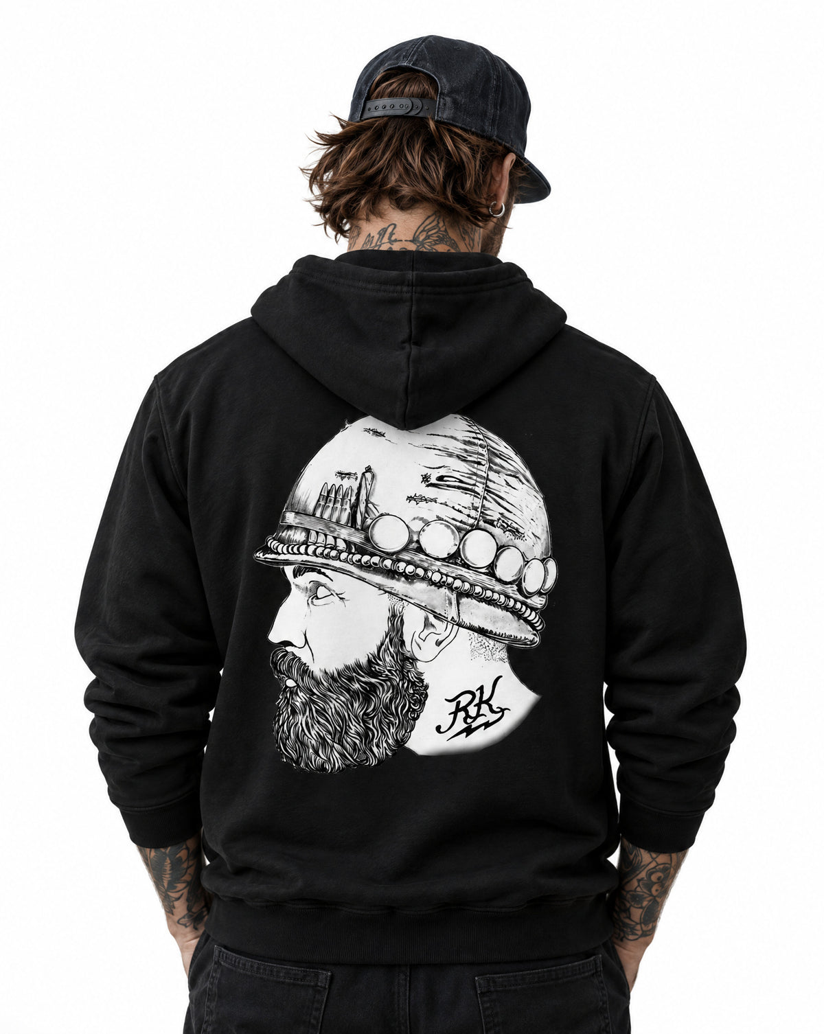 RUM KNUCKLES SOLDIER Zip Hoodie - Black - model back