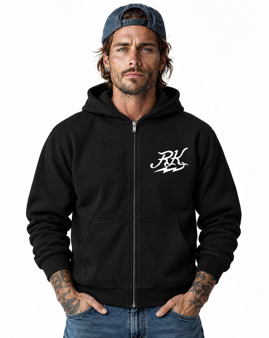 RUM KNUCKLES SOLDIER Zip Hoodie - Black - model front