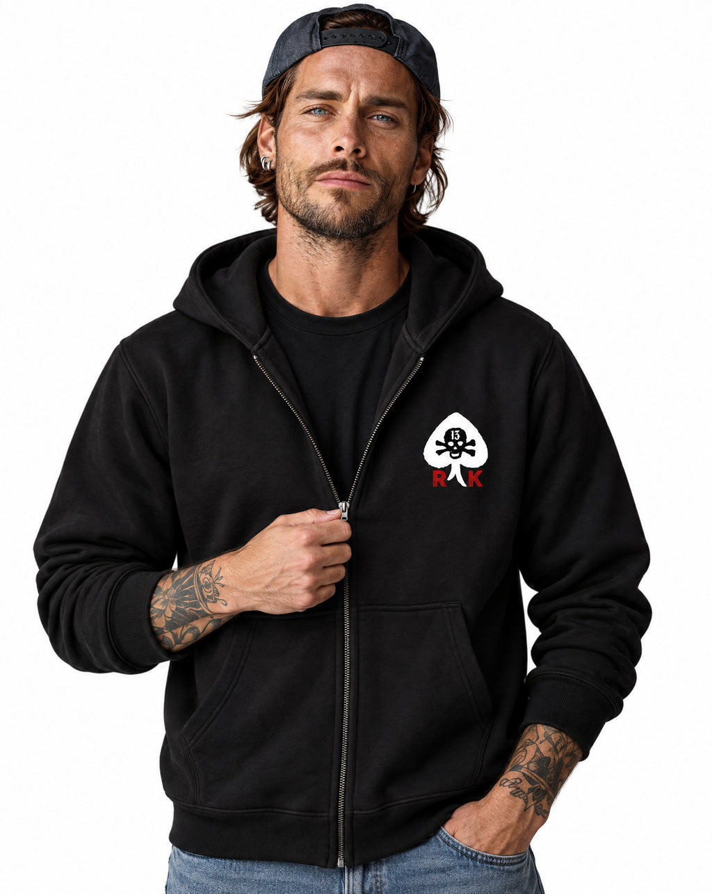 RUM KNUCKLES RK SPADE 13 Zip Hoodie - Black - model front