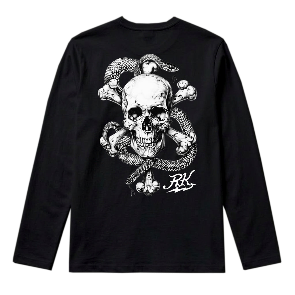 RUM KNUCKLES CROSS BONES Long Sleeve Tee - Black - back
