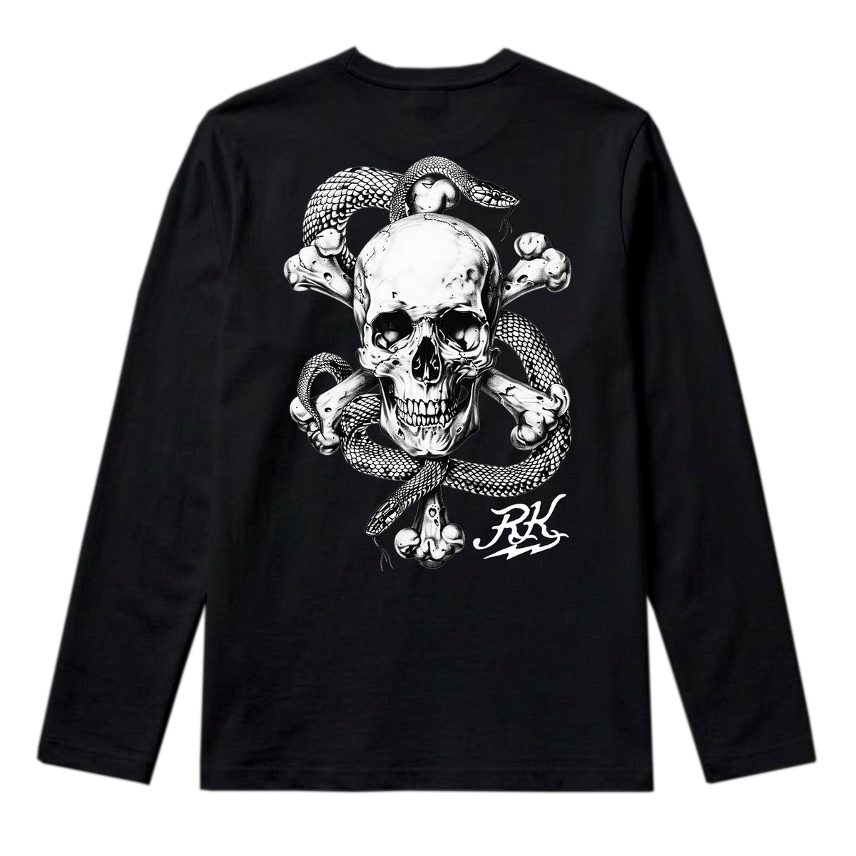 RUM KNUCKLES CROSS BONES Long Sleeve Tee - Black - back