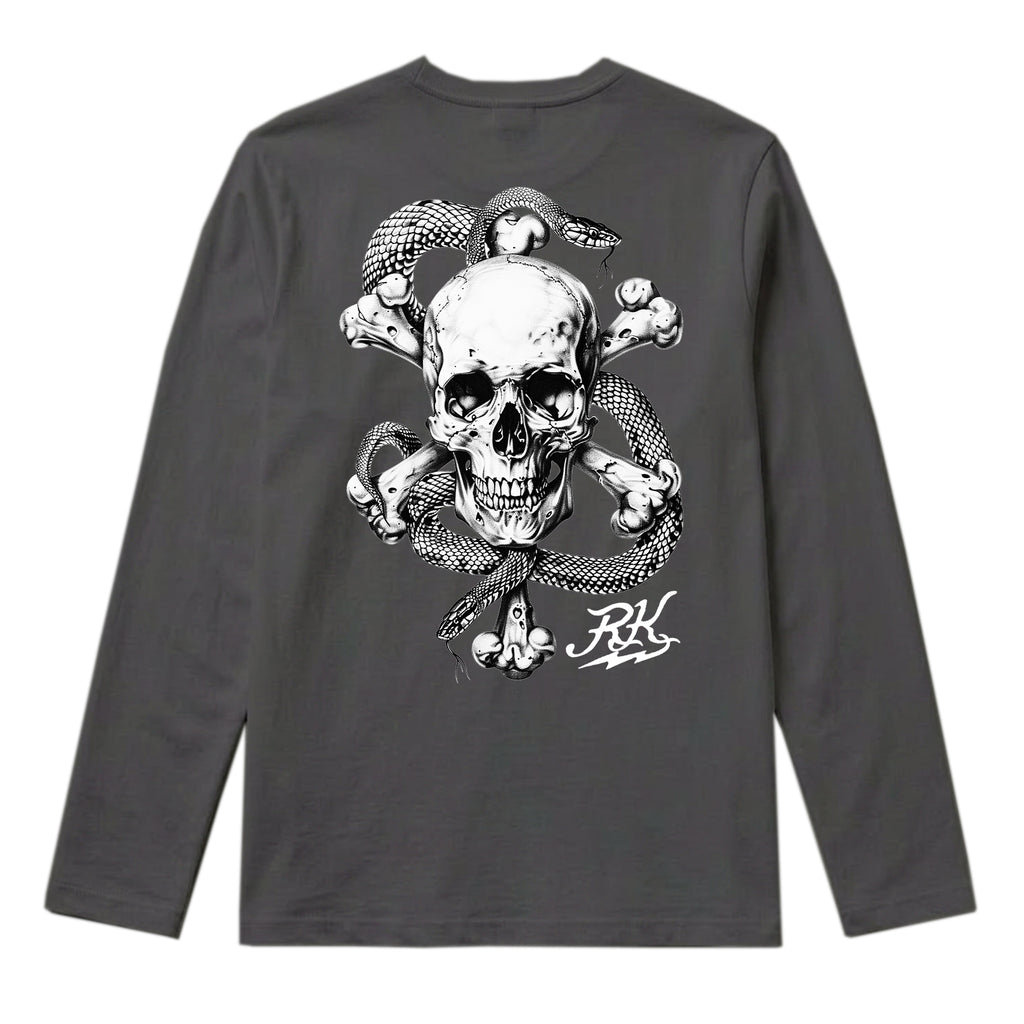 RUM KNUCKLES CROSS BONES Long Sleeve Tee - Charcoal - back