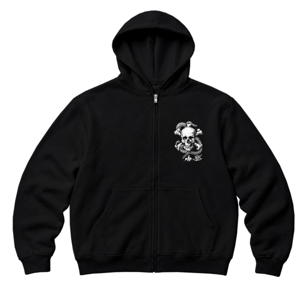 RUM KNUCKLES CROSS BONES Zip Hoodie - Black - front