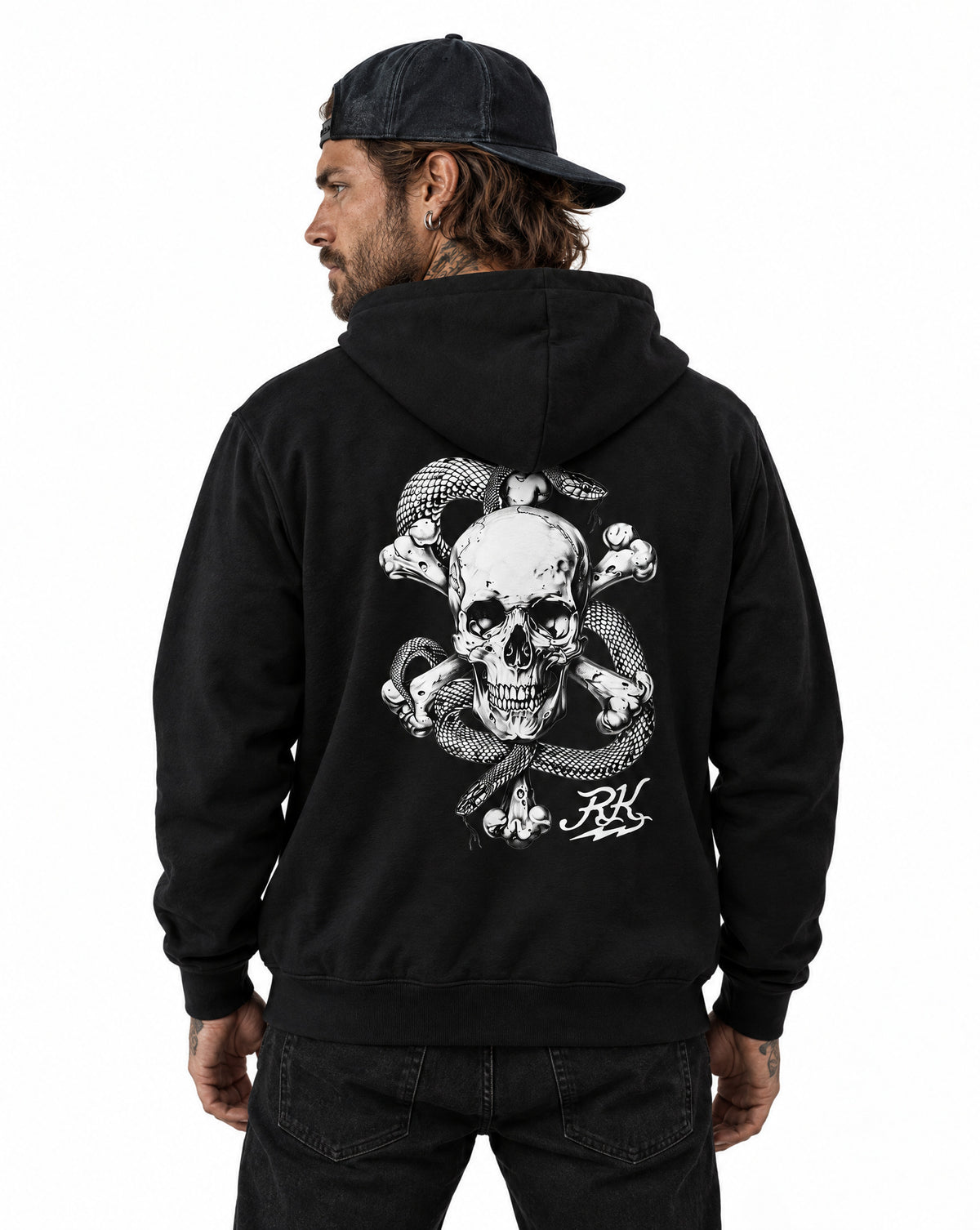 RUM KNUCKLES CROSS BONES Zip Hoodie - Black - model back