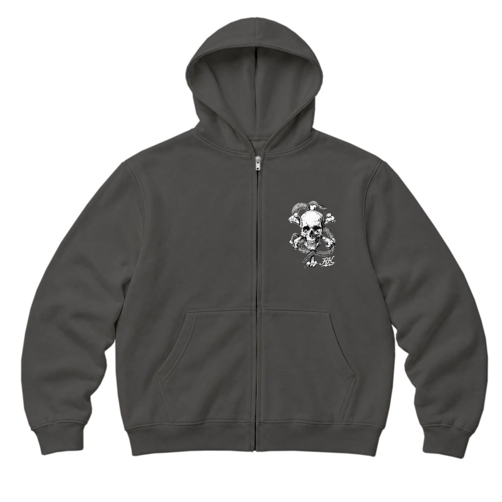 RUM KNUCKLES CROSS BONES Zip Hoodie - Charcoal - front