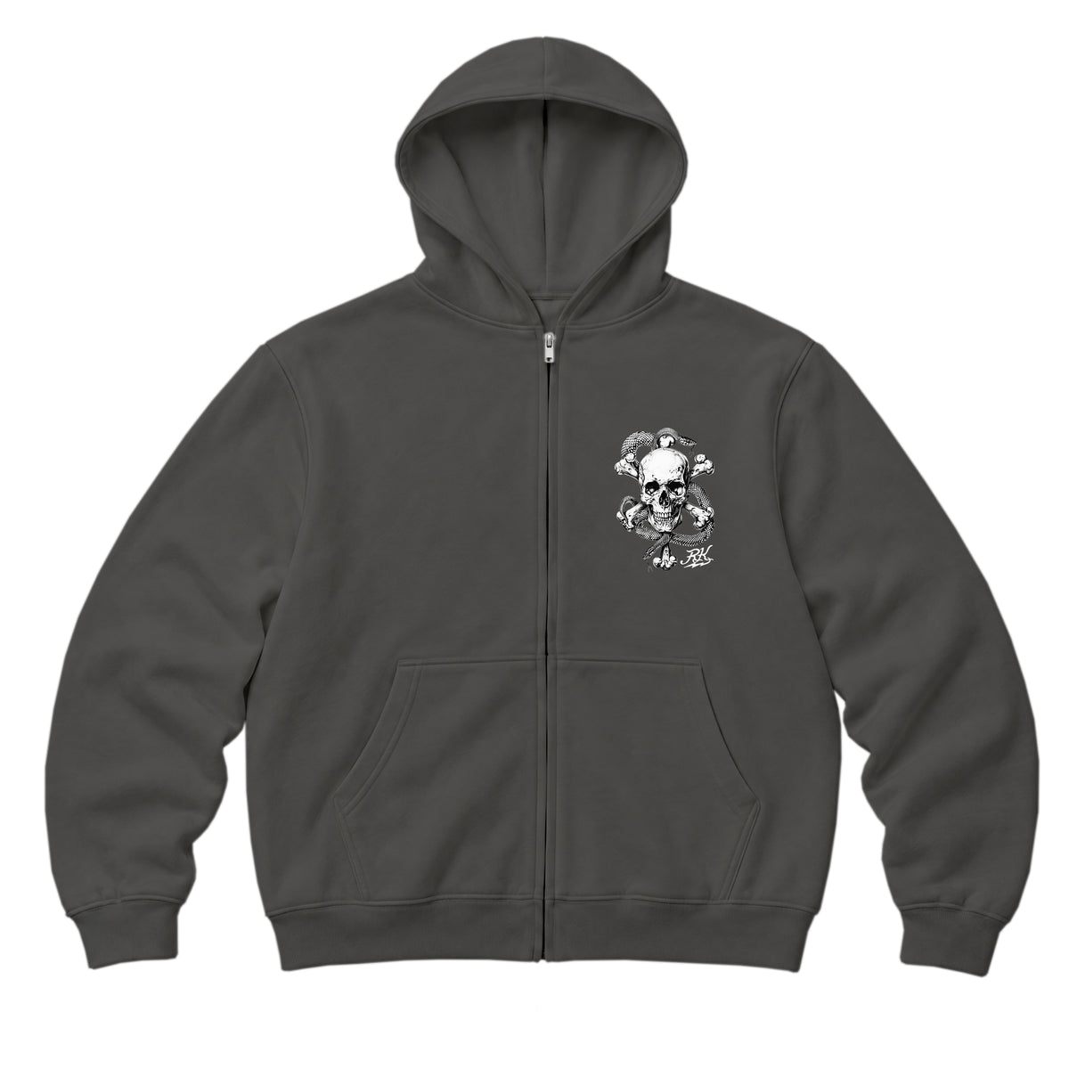 RUM KNUCKLES CROSS BONES Zip Hoodie - Charcoal - front