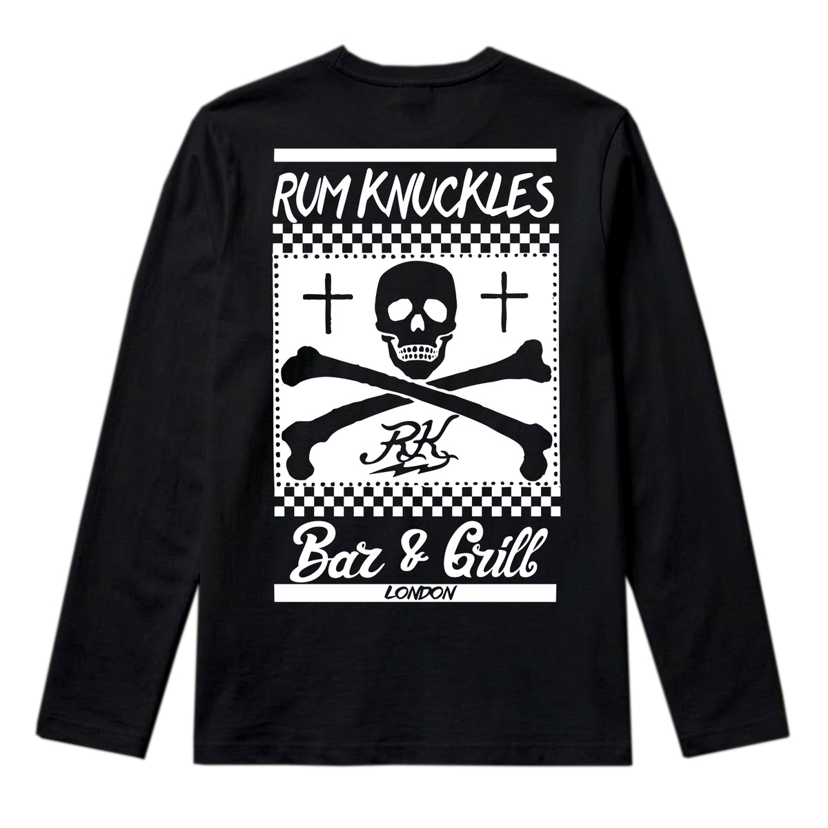 RUM KNUCKLES BAR & GRILL Long Sleeve Tee - Black - back