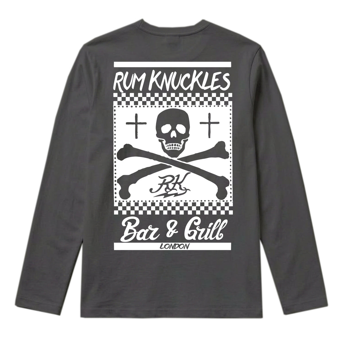 RUM KNUCKLES BAR & GRILL Long Sleeve Tee - Charcoal - back