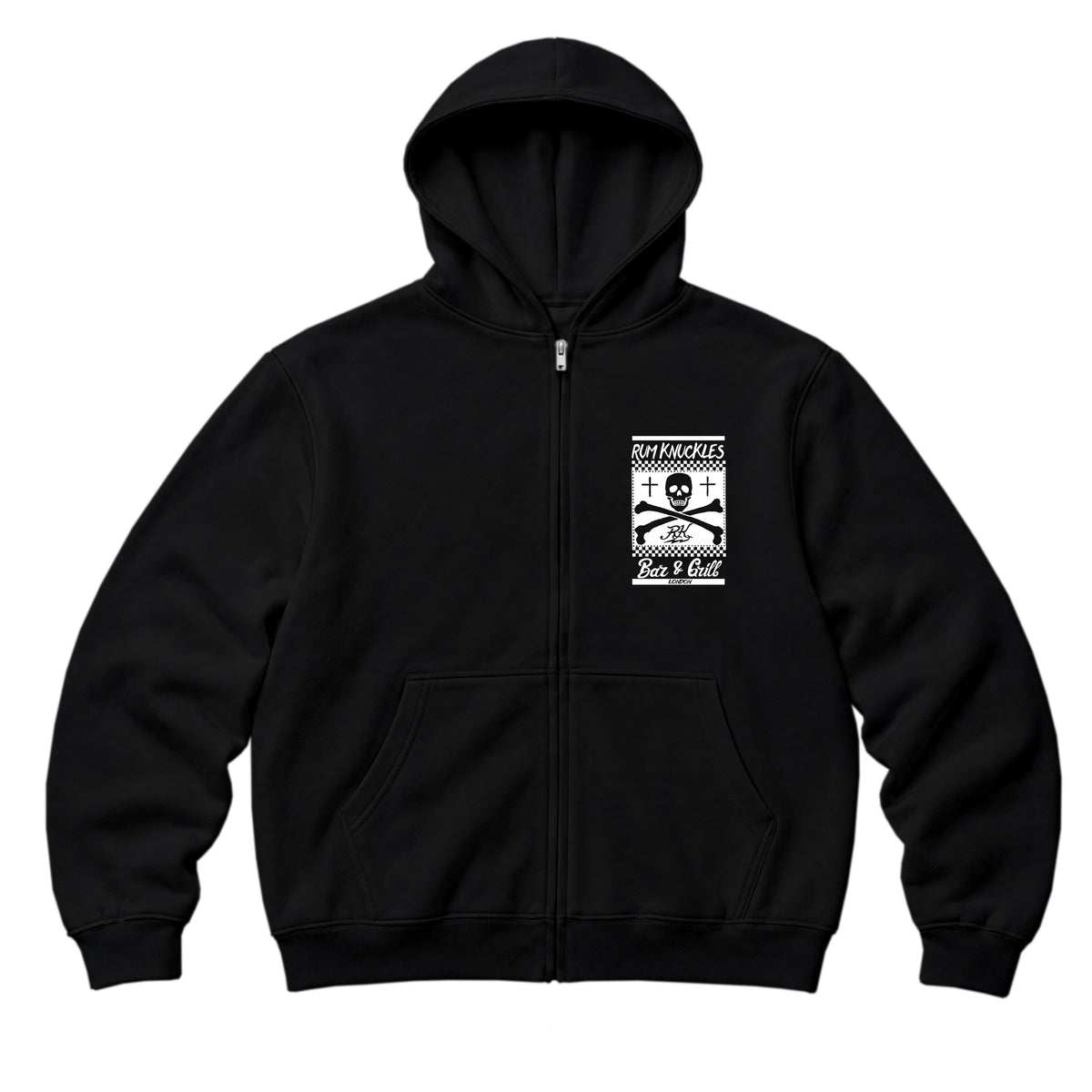 RUM KNUCKLES BAR & GRILL Zip Hoodie - Black - front
