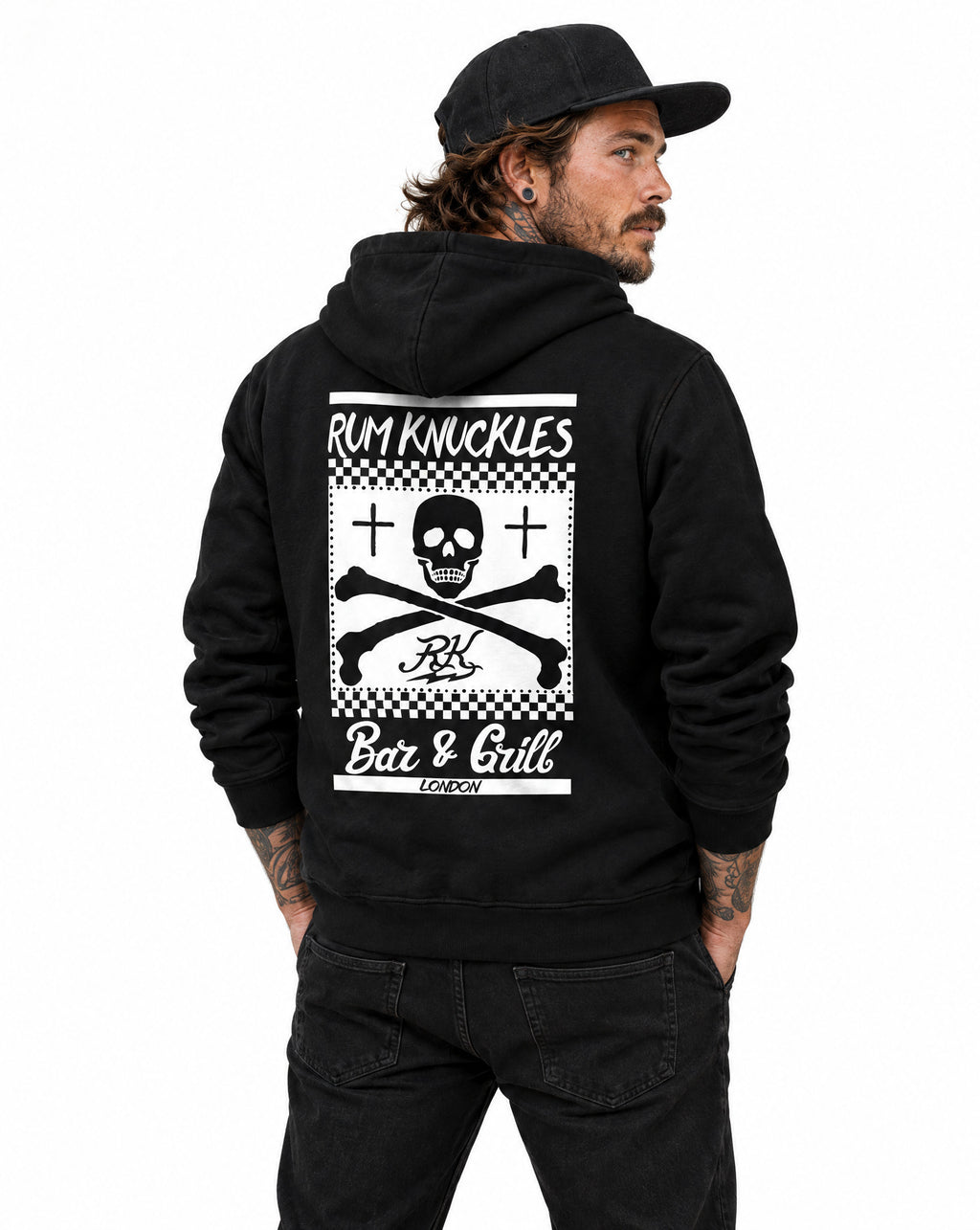 RUM KNUCKLES BAR & GRILL Zip Hoodie - Black - model back