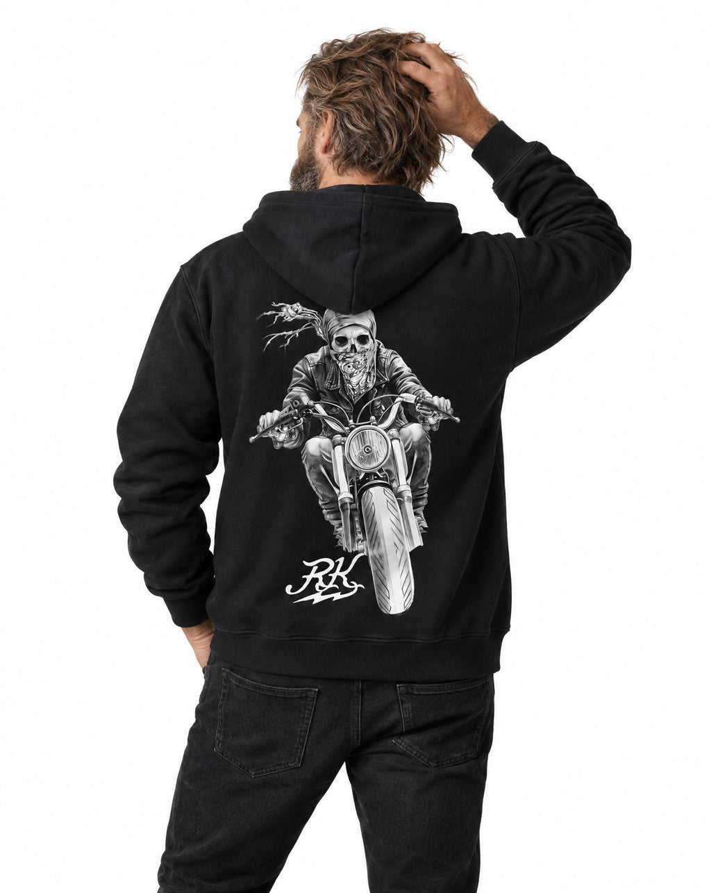 RUM KNUCKLES GHOST RIDER Zip Hoodie - Black - model back