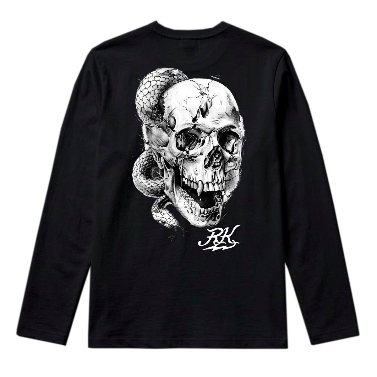 RUM KNUCKLES SKULL SNAKE Long Sleeve Tee - Black - back