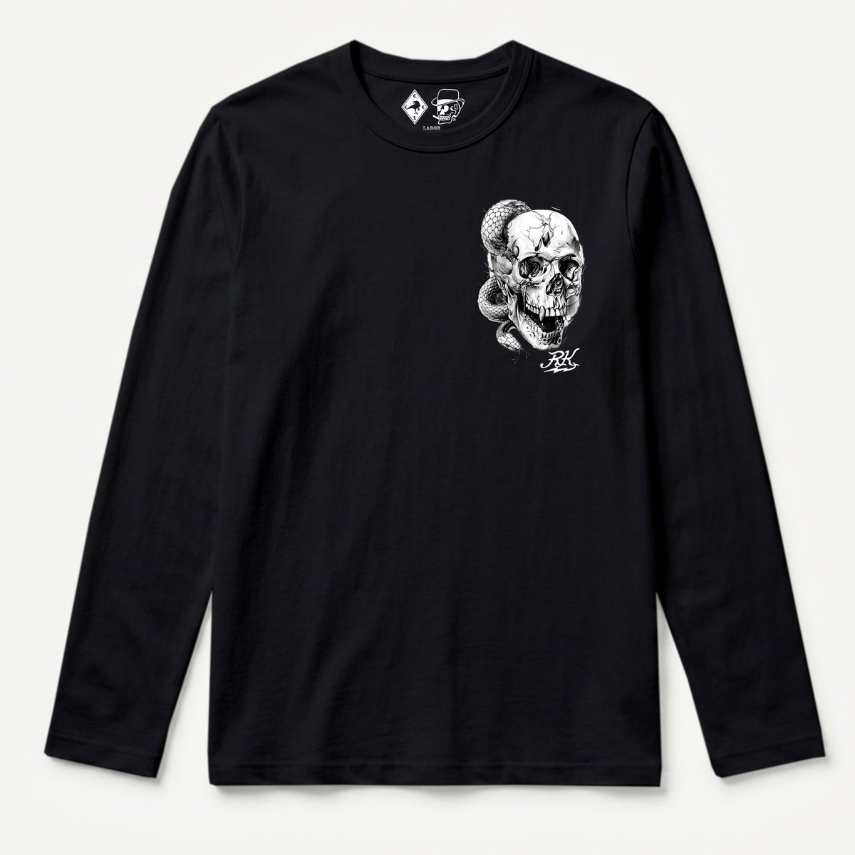 RUM KNUCKLES SKULL SNAKE Long Sleeve Tee - Black - front