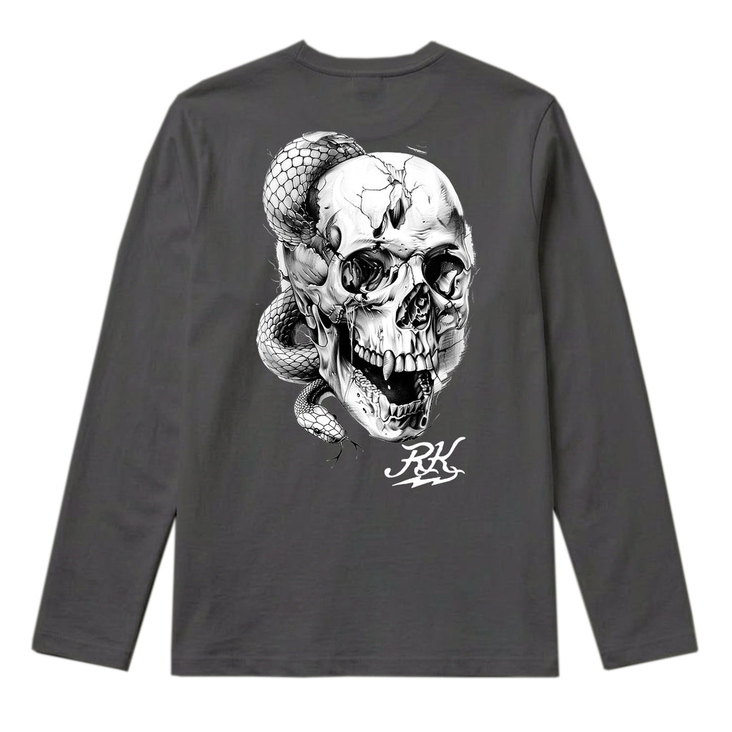 RUM KNUCKLES SKULL SNAKE Long Sleeve Tee - Charcoal - back