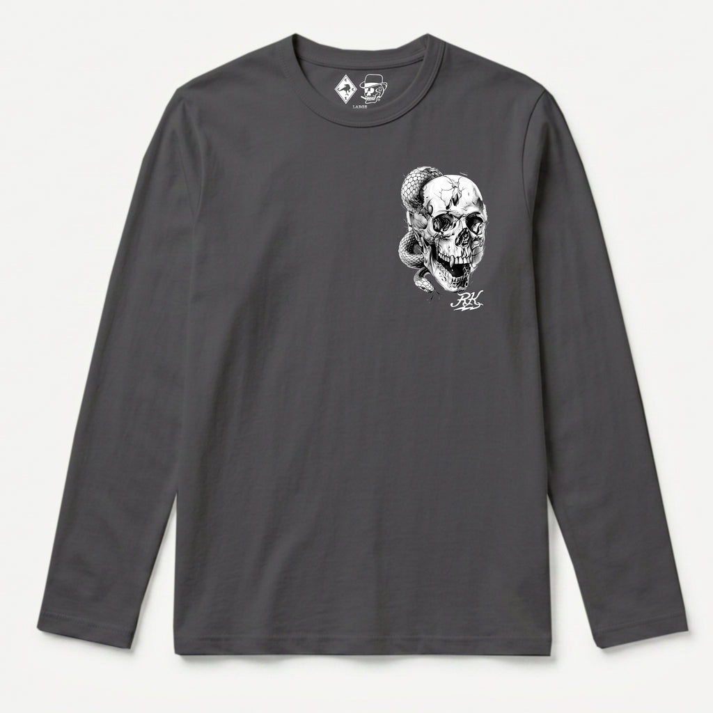 RUM KNUCKLES SKULL SNAKE Long Sleeve Tee - Charcoal - front