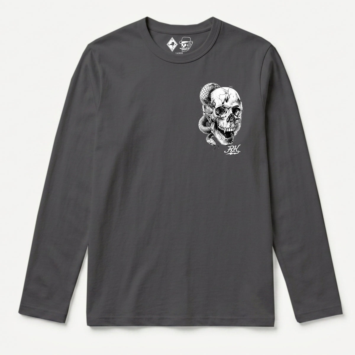 RUM KNUCKLES SKULL SNAKE Long Sleeve Tee - Charcoal - front