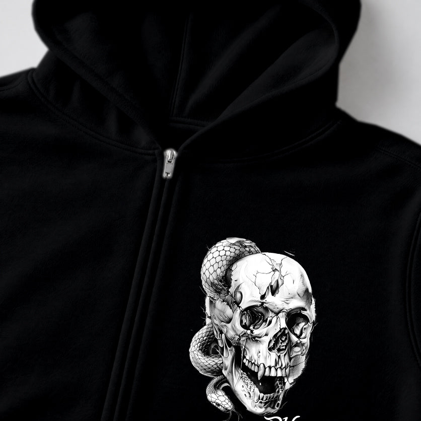 RUM KNUCKLES SKULL SNAKE Zip Hoodie - Black - detail