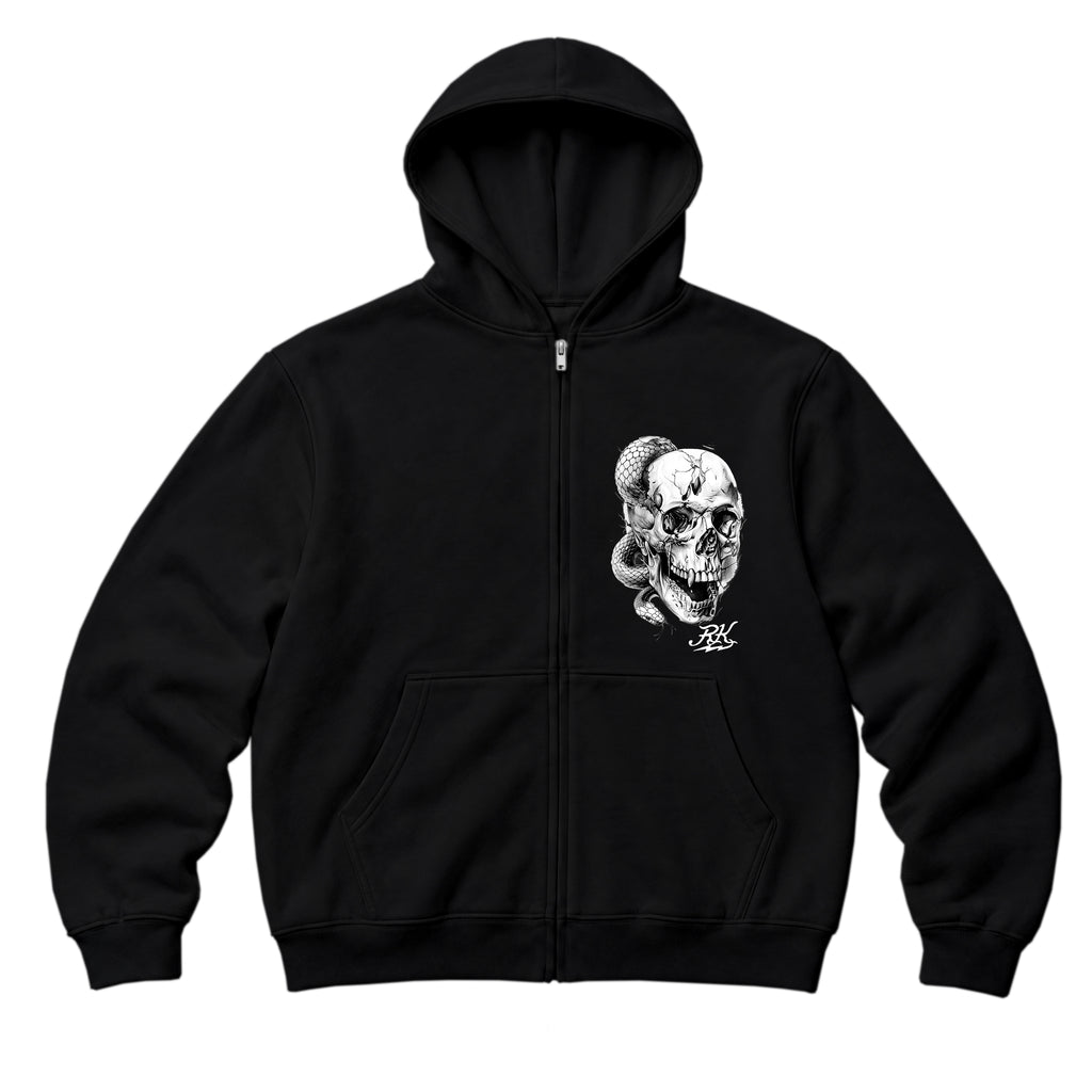 RUM KNUCKLES SKULL SNAKE Zip Hoodie - Black - front