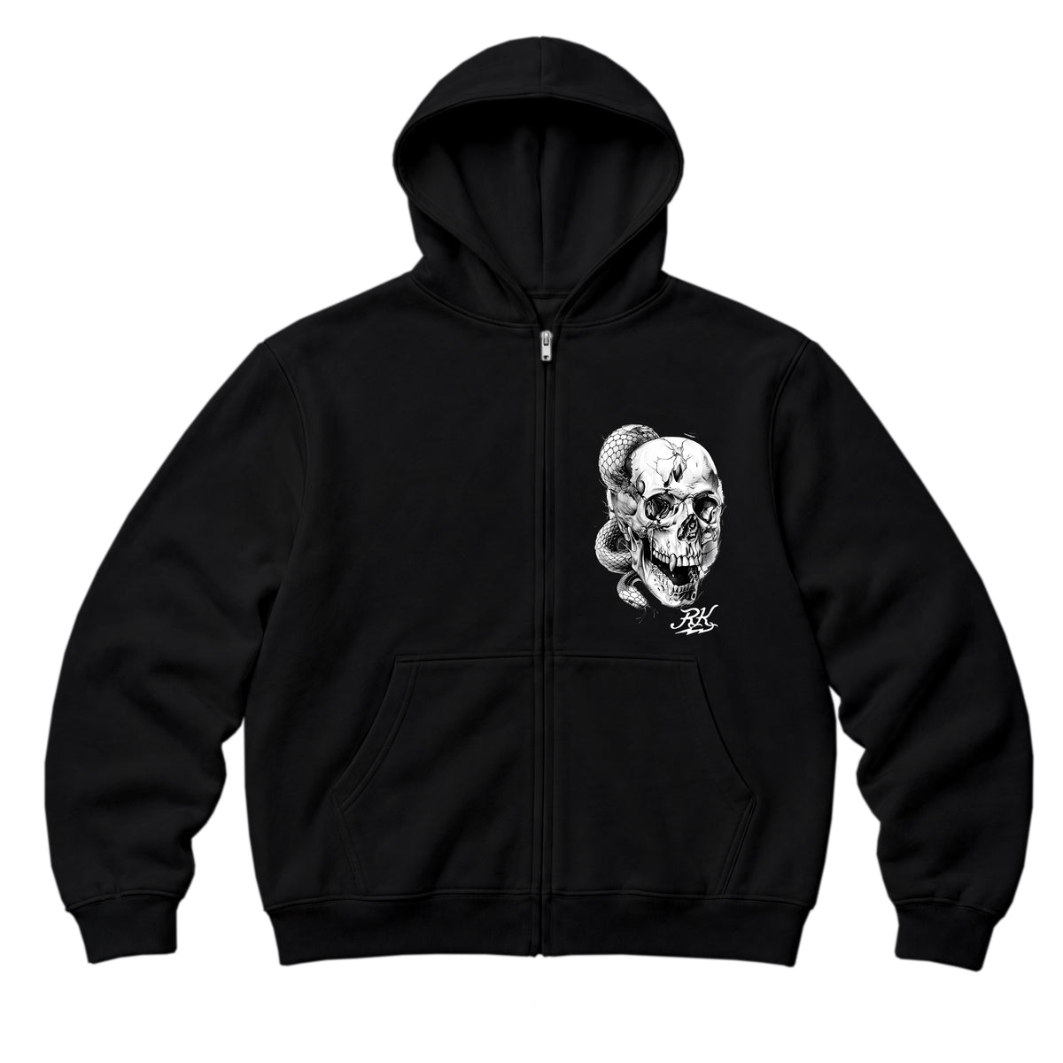 RUM KNUCKLES SKULL SNAKE Zip Hoodie - Black - front
