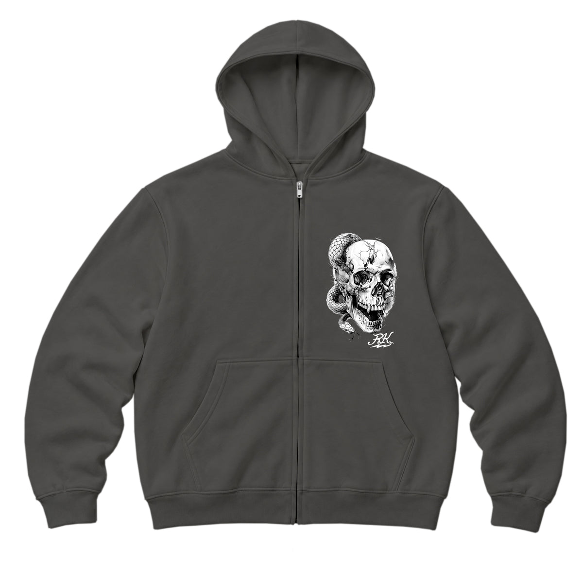 RUM KNUCKLES SKULL SNAKE Zip Hoodie - Charcoal - front
