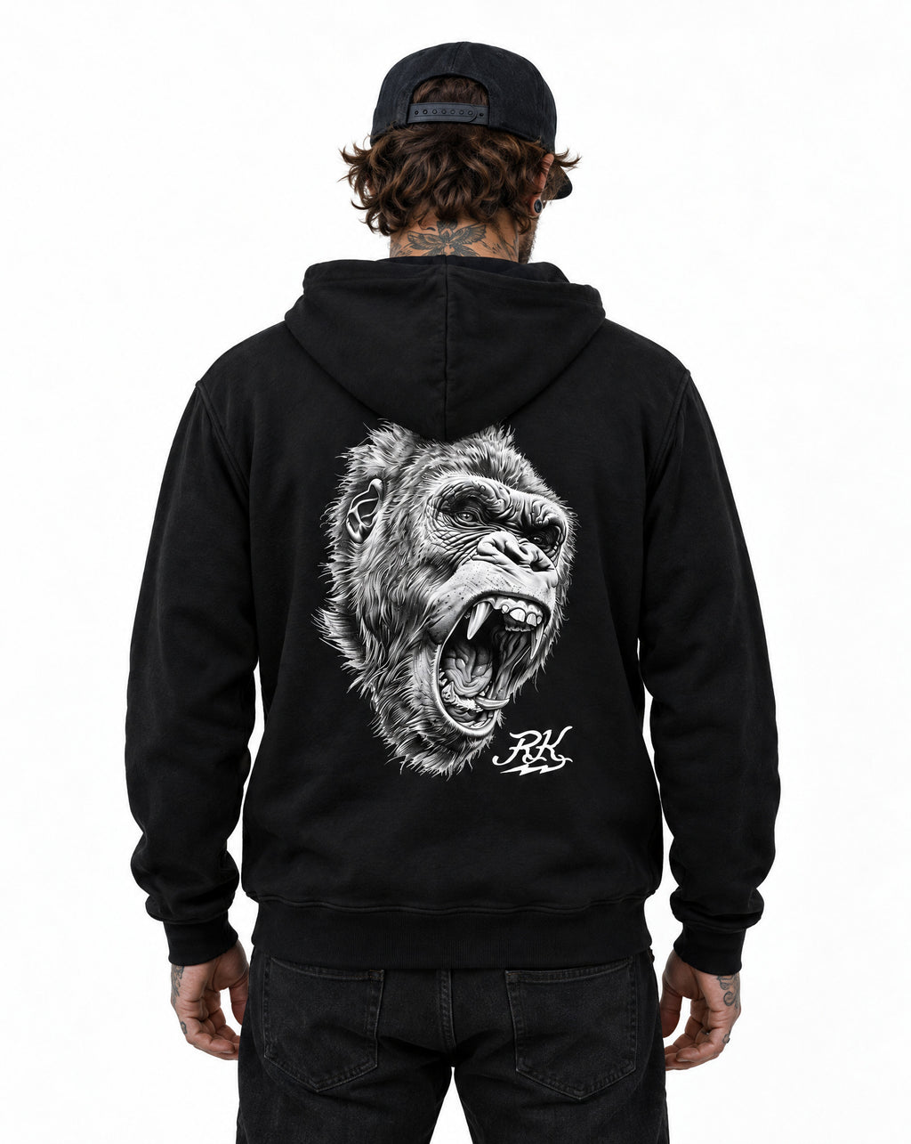 RUM KNUCKLES GORILLA TACTICS Zip Hoodie - Black - model back