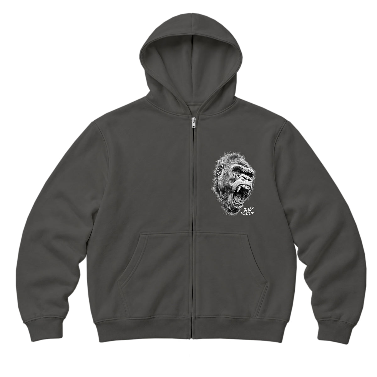 RUM KNUCKLES GORILLA TACTICS Zip Hoodie - Charcoal - front
